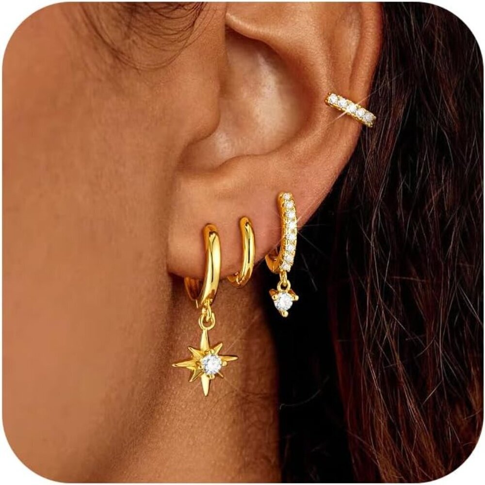 Versatile 4-Pair Gold Earring Set - Lightweight H… - image 1